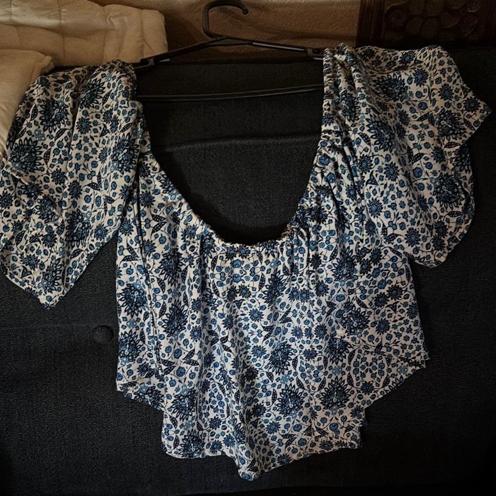 Olivaceous Black and White Asymmetrical Ruched Blouse